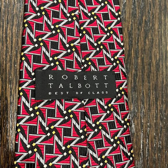 ROBERT TALBOTT Best of Class Silk Neck Tie Pink Black Yellow Geometric Bright - Picture 2 of 7
